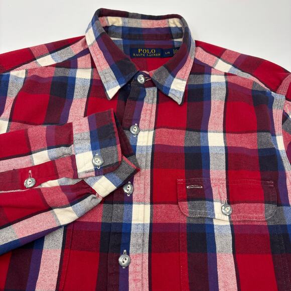 Polo Ralph Lauren Other - Polo Ralph Lauren Large Red Blue White Plaid Long Sleeve Button Up Shirt